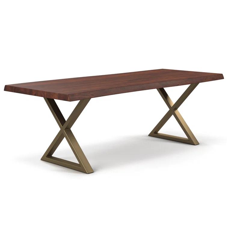 Contemporary Americano Acacia Wood & Brass Dining Table