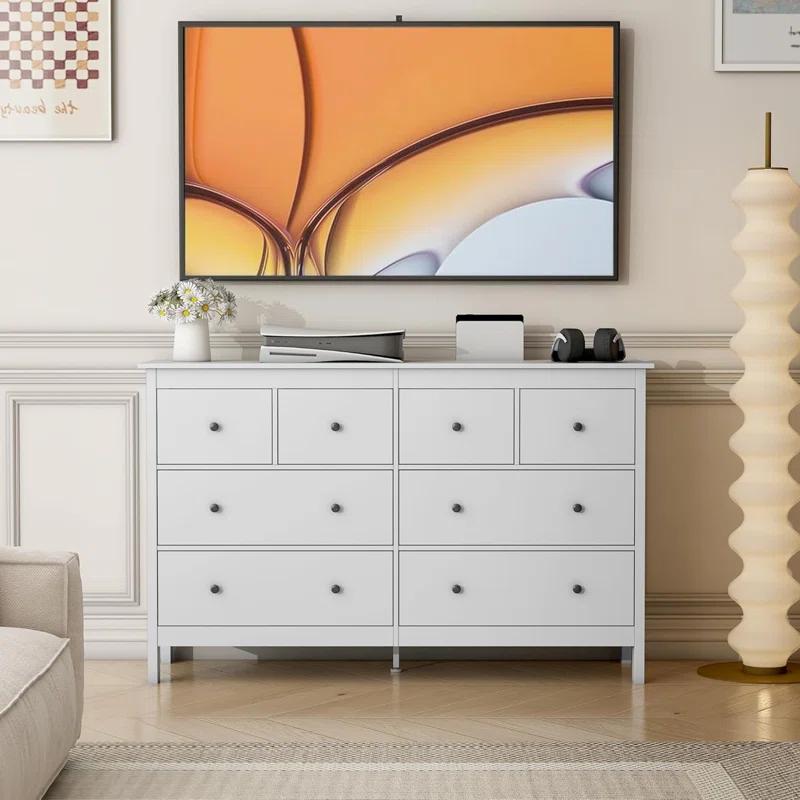 50" Modern White Dressers& Chests of Drawers, 8 Drawer Wide Dresser for Bedroom, Living Room