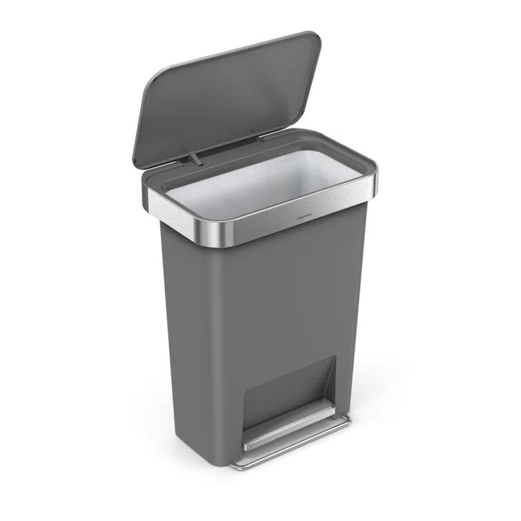 Simplehuman 45 Liter Rectangular Kitchen Trash Can with Liner Pocket, Grey Plastic