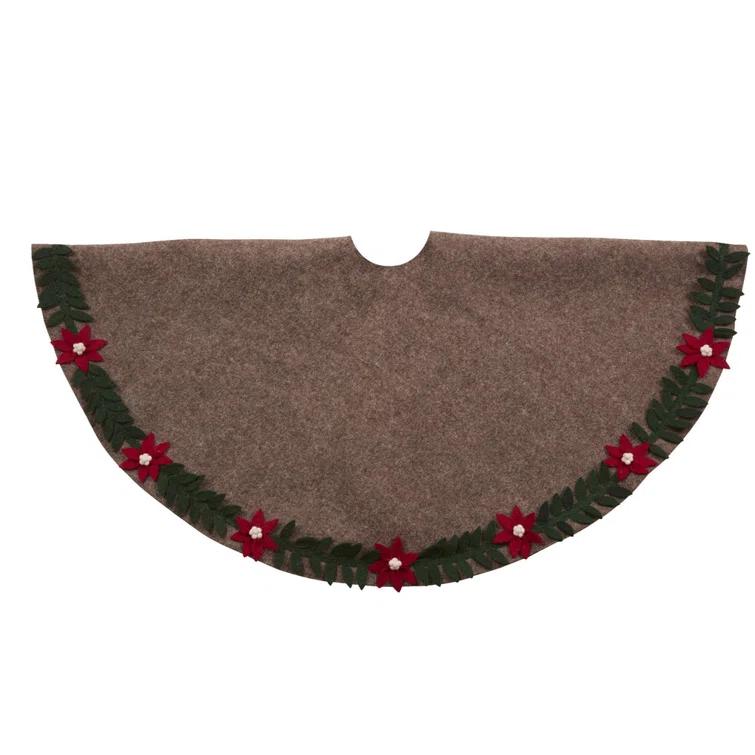 Arcadia Home Handmade Felt Christmas Tree Skirt - Poinsettia Border on Gray - 60"