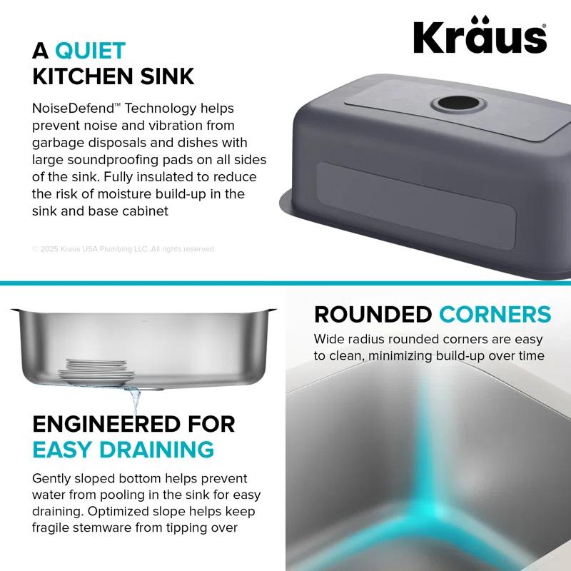 KRAUS Premier Undermount Single Bowl 18-Gauge Stainless Steel Kitchen Sink