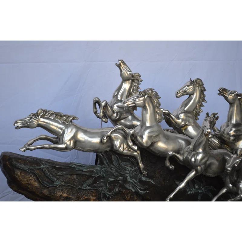 Nifao Statues Eight Horses Running Bronze Statue Silver Finish -  Size: 59"L X 20"W X 28"H.