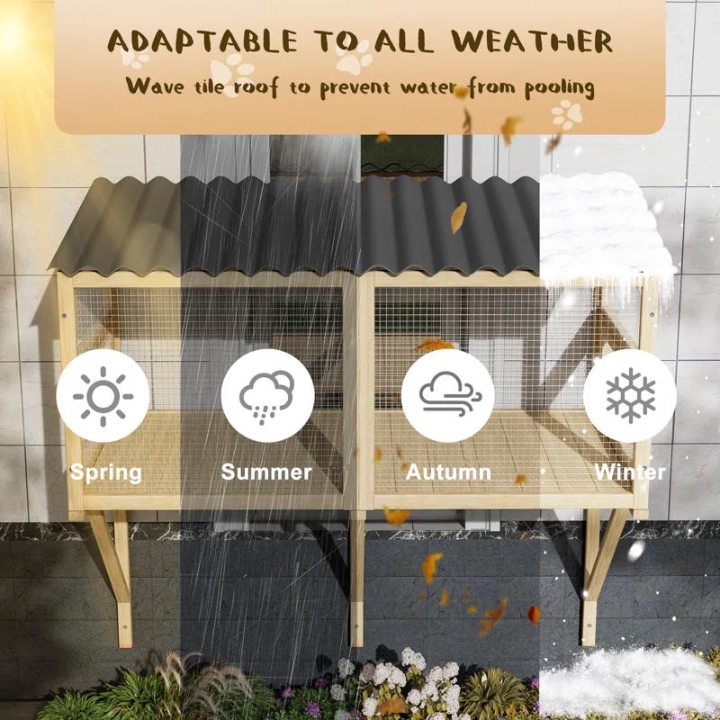 Tucker Murphy Pet™ Cat Catio,Cat Window Perch for Large Indoor Cats - Expandable Wooden Cat Window Box Enclosure for Multi Cats,