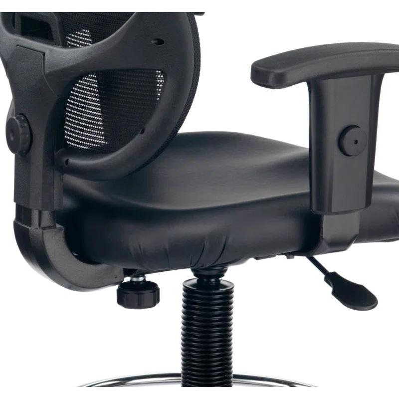 Interion Traditional Backed Adjustable Height Ergonomic Lab Stool with Footring Wheels