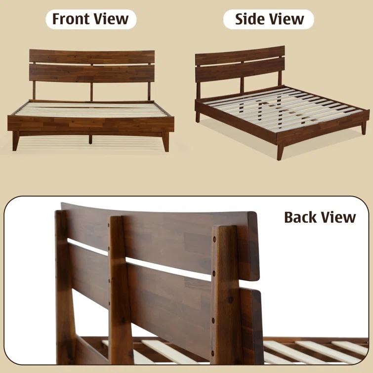 Acacia Acacia Aurora Premium Solid Wood Platform Bed Frame and High Headboard, King Bed Frame with Headboard Included, Mid Century Modern Bed with 5 years Warranty