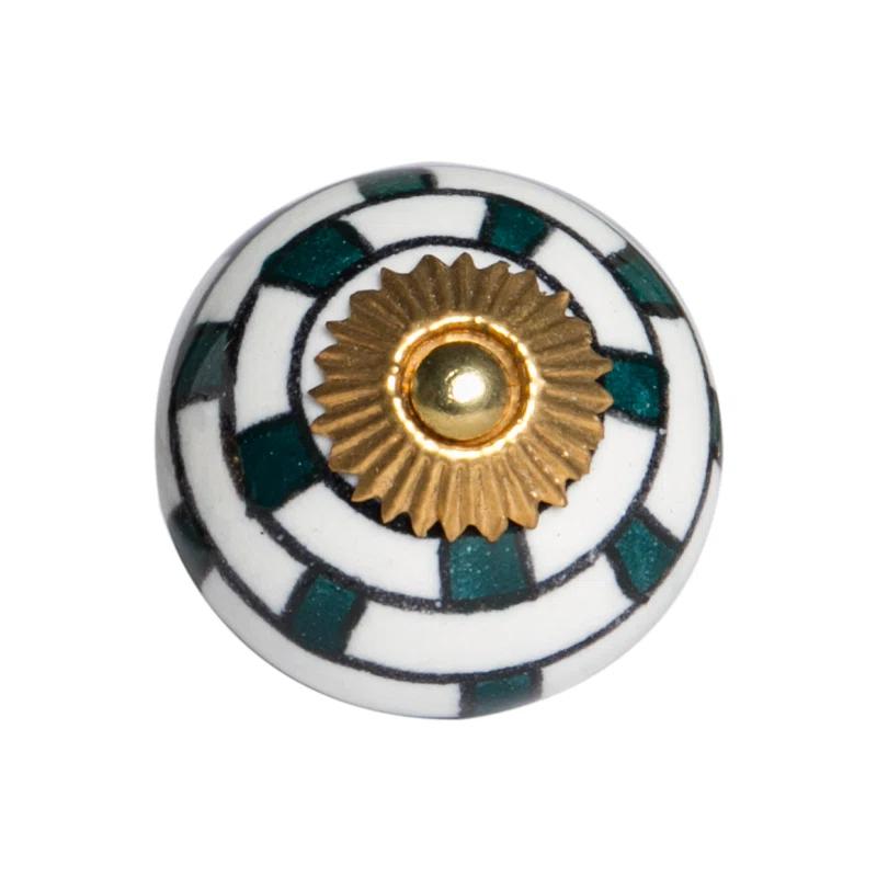 HomeRoots 1.5" x 1.5" x 1.5" White, Teal and Gold - Knobs 12-Pack