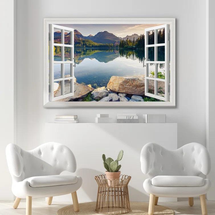 IDEA4WALL Window Scenery Green Peaceful Lake Natural Landscape Photography Pictures Canvas Print Wall Art