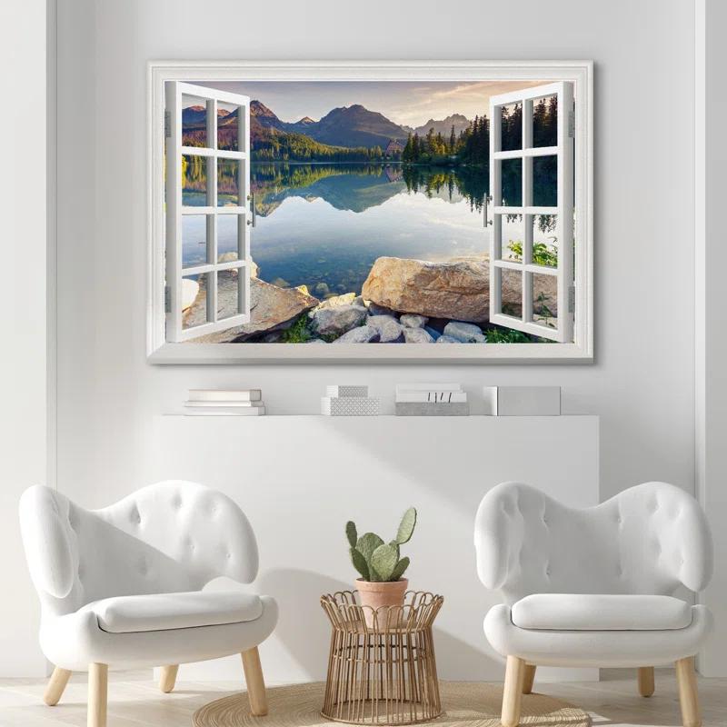IDEA4WALL Window Scenery Green Peaceful Lake Natural Landscape Photography Pictures Canvas Print Wall Art