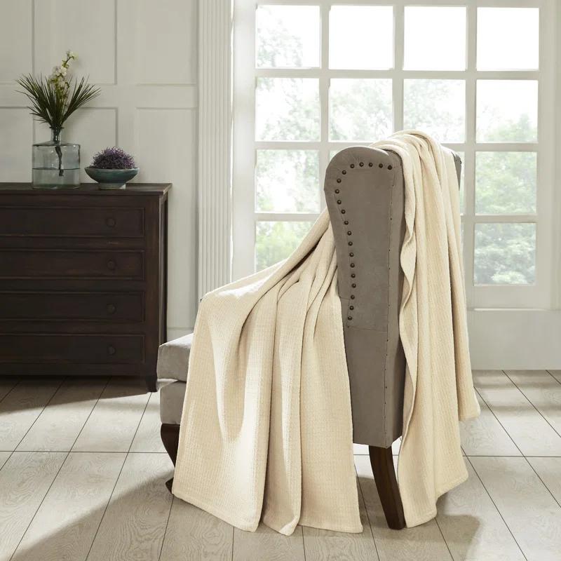 Superior Waffle Weave Honeycomb Knit Soft Textured All-Season Cotton Blanket