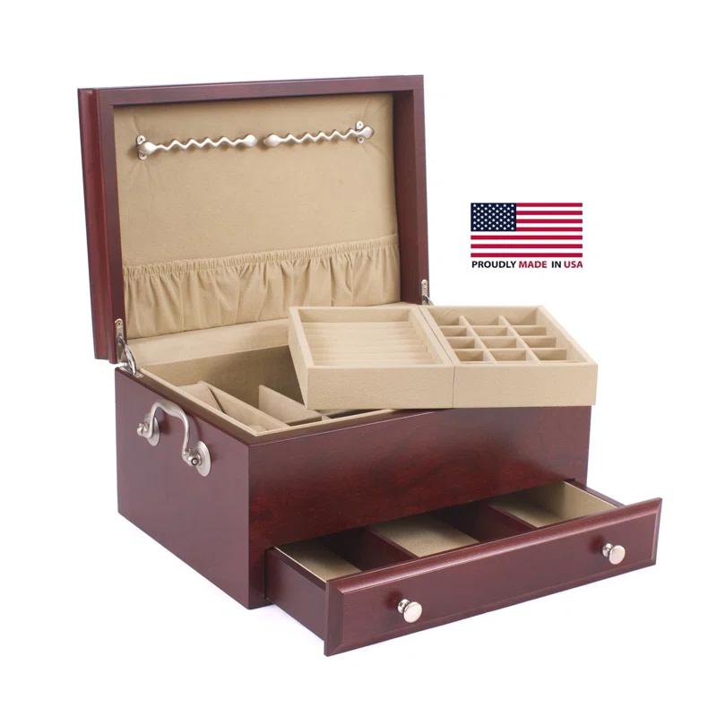 American Chest Wood Jewelry Box + Drawers