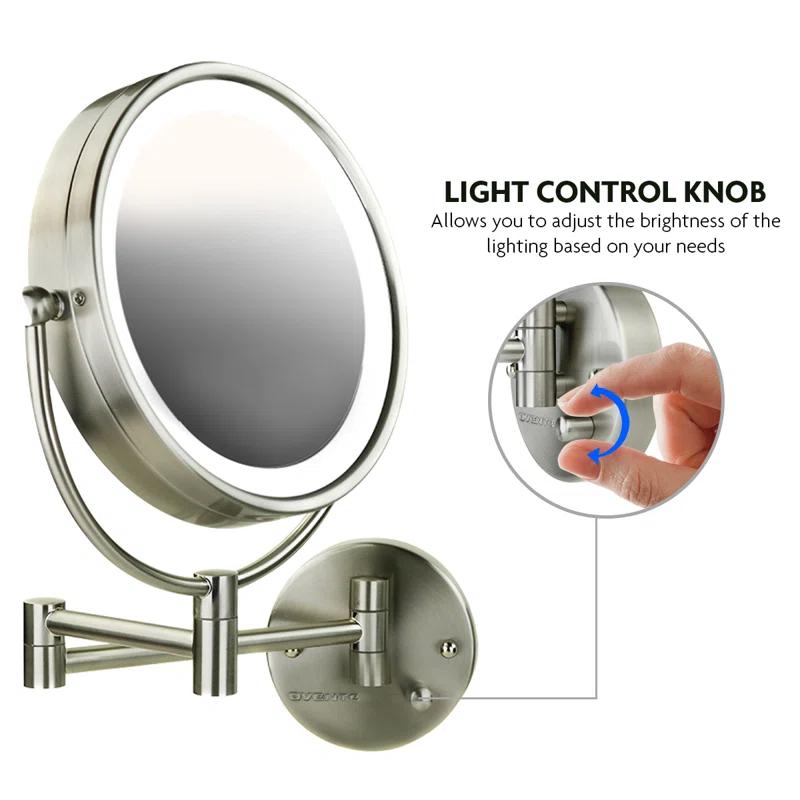 Ovente Wall Mounted Vanity Makeup Mirror 8.5 Inch with 7X Magnification and Natural LED Lights, Double-Sided with Hardwired Electrical Connection