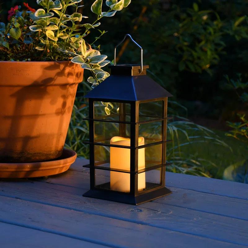 LumaBase Solar Powered Lantern with LED Candle - Horizontal Black