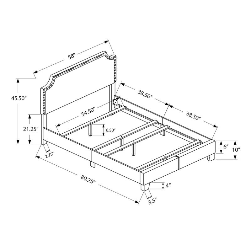 Winston Porter Bed, Bedroom, Upholstered, Grey Linen Look, Chrome Trim, Transitional