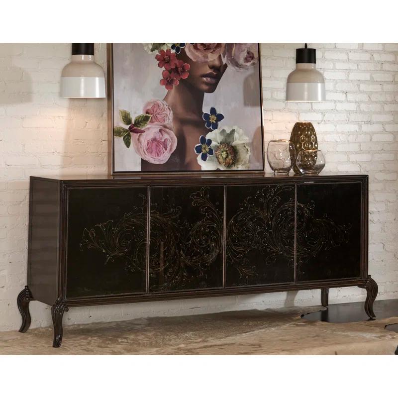 Media Credenza with Scroll Art Glass Doors & Cabriole Feet