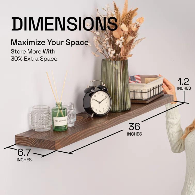 Baobab Workshop Solid Wood Floating Shelves, Wooden Shelves for Wall (Set of 2)