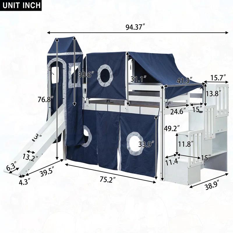Harper Orchard Loft Bed with Tent and Tower -