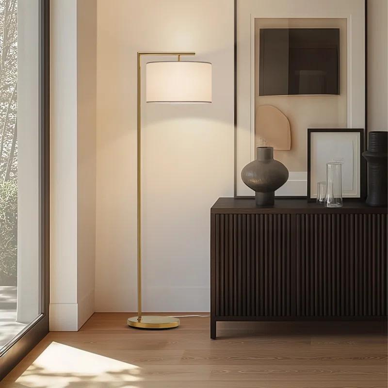 Montage Modern 60 in. Mid-Century Modern LED Floor Lamp with Fabric Drum Shade
