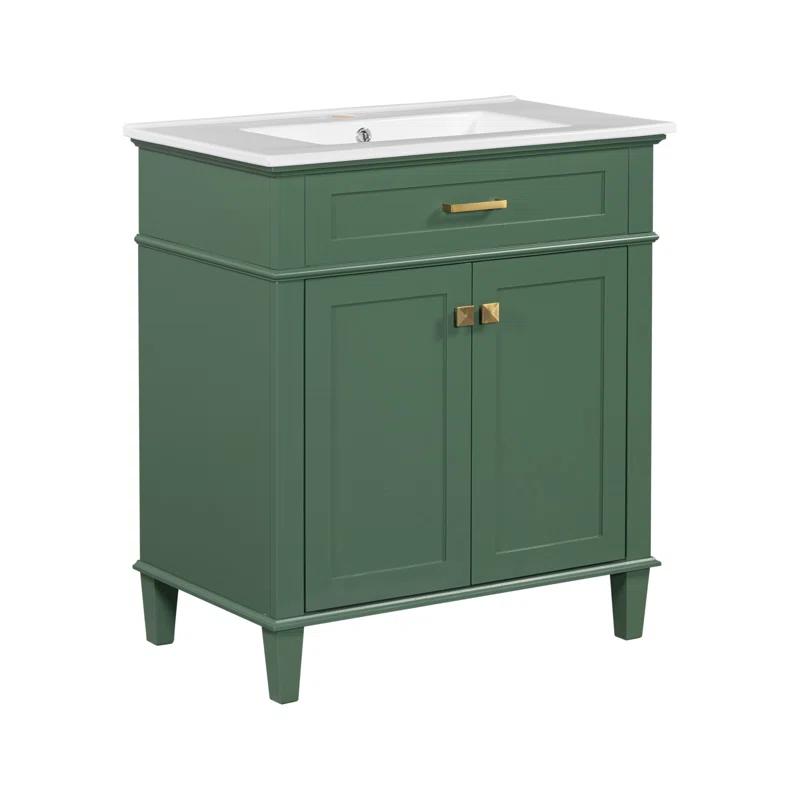 Tryimagine 30-Inch Bathroom Vanity With Ceramic Basin,  Soft Close Door And Adjustable Shelves