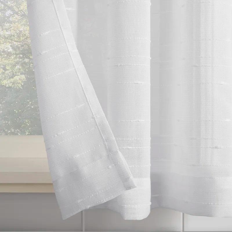 Clean Window Aya Textured Slub Stripe Linen Blend Sheer Rod Pocket Kitchen Curtain Valance