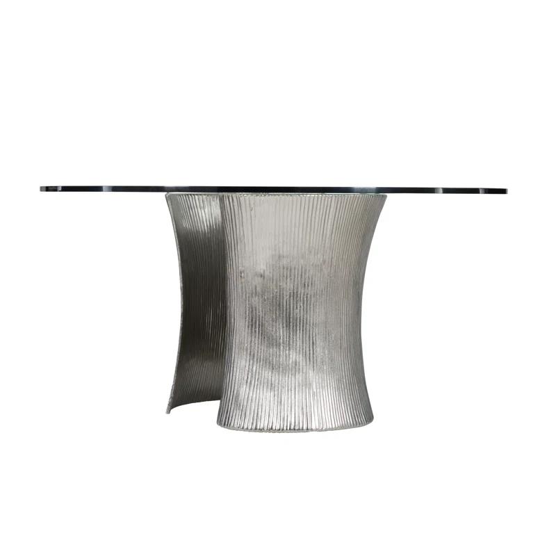 Serpentine Round Glass Top Metal Base Dining Table