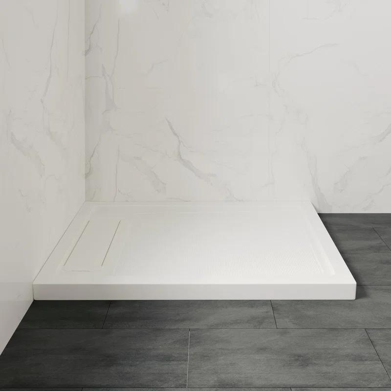 OVE Decors 48" x 36" Rectangle Shower Base Pan, White Acrylic, Hidden Side Drain, Reversible Design