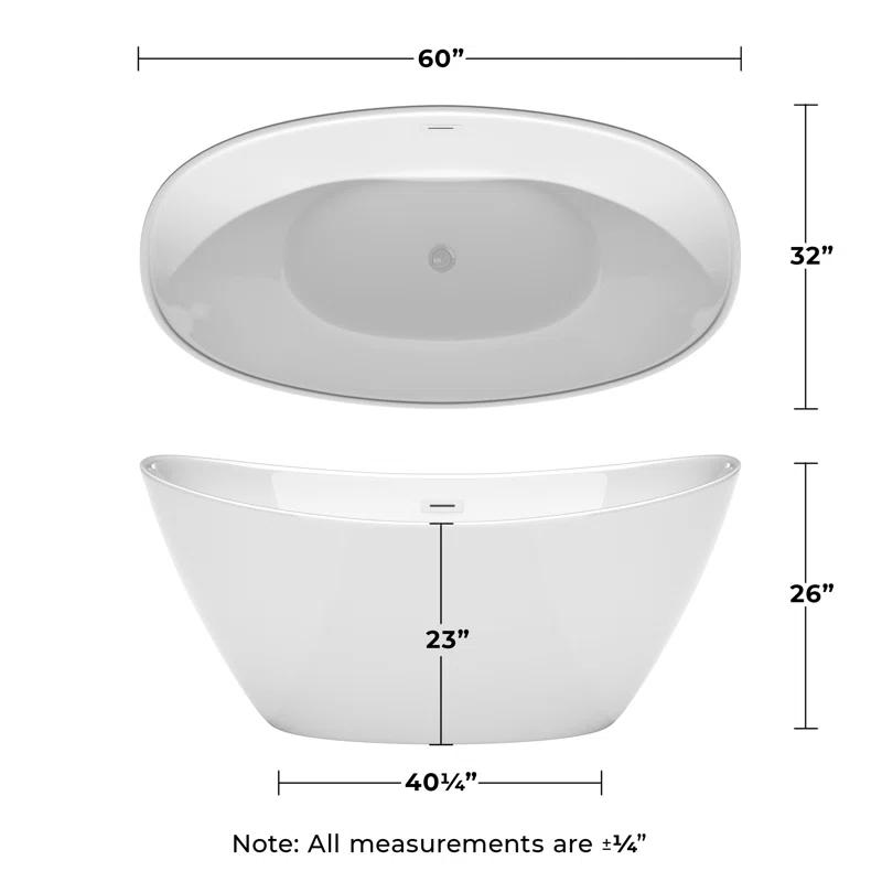 Wyndham Collection WCBTE652060SWATPPC Dorrit 60" x 32" Freestanding Soaking Acrylic Bathtub with Faucet