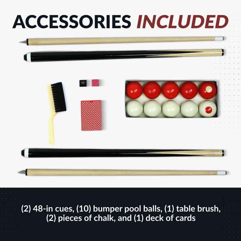 Hathaway Games Hathaway Renegade II 54-in Bumper Pool Table - Includes Cues, Billiard Balls, Accessories – Multi Game for Adults & Kids – Rubber Action Bumpers – Family Game Room – Red Felt with Walnut Finish