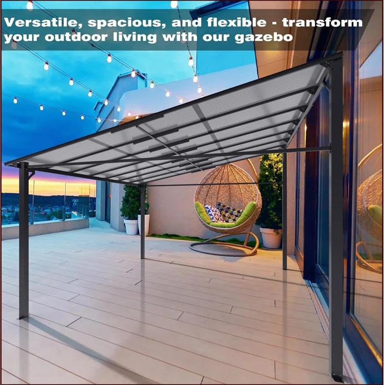 babevy 12' X 14' Lean To Gazebo, Hardtop Wall Pergola With Polycarbonate Roof, Aluminum Frame Mounted Gazebo For Lawn Patio Deck Yard And Party
