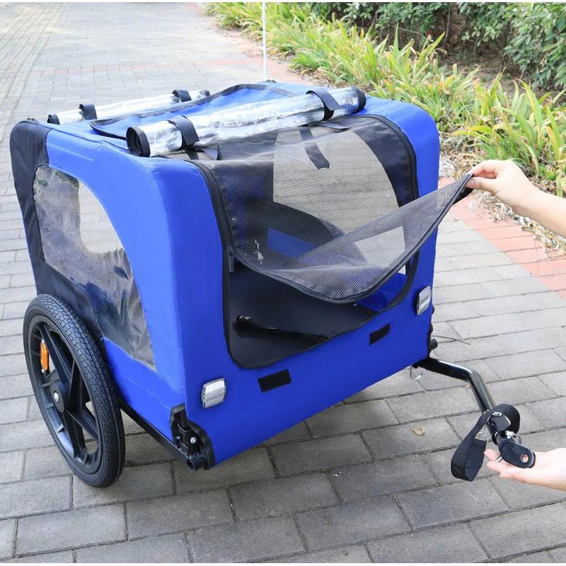 Myhomekeepers Blue High Quality 16 Inch Air Wheel Pet Bike Trailer For Dogs Foldable Bicycle Pet Trailer
