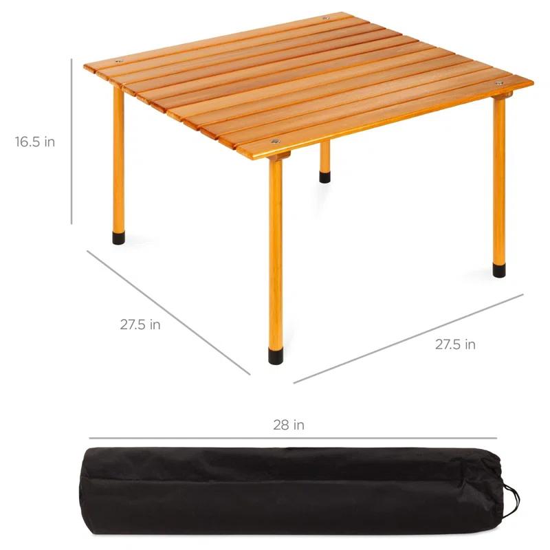 KIBNOF Best Choice Products 28x28in Foldable Indoor Outdoor All-Purpose Portable Wooden Table for Picnics, Camping, Beach, Tailgating, Patio, Kitchen, Living Room w/Carrying Case - Brown