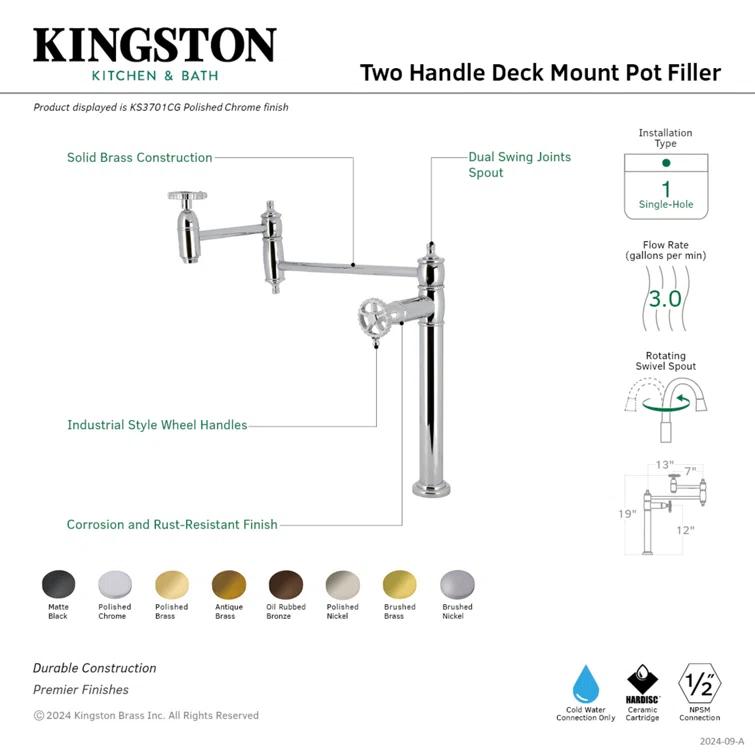 Kingston Brass Kingston Brass Fuller Two-Handle 1-Hole Deck Mount Pot Filler Faucet KS3705CG