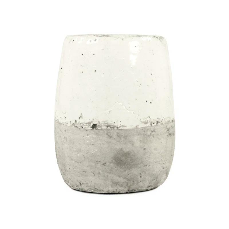 Distressed White Ceramic Table Vase with Rustic Finish