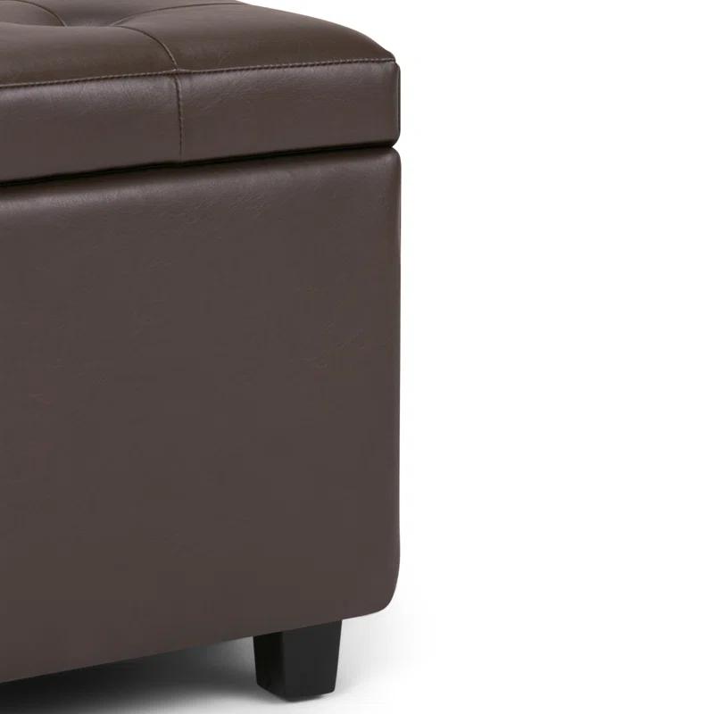 Simpli Home Cosmopolitan 34"W Upholstered Storage Ottoman with Tufted Design and Large Interior Storage