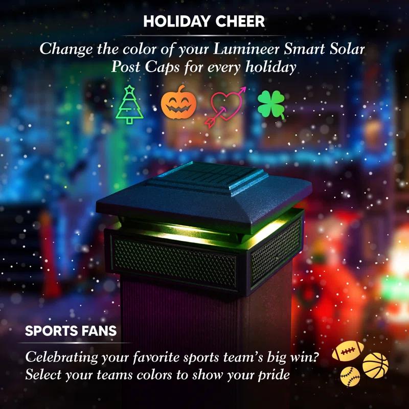 Classy Caps Black Low Voltage Integrated LED Metal Fence Post Cap Light 3.5 In. X 3.5 In. with Base Adapter Included