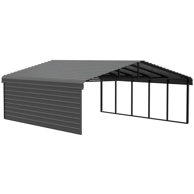 Arrow 24 x 20 ft Charcoal Carport with 1-sided Enclosure