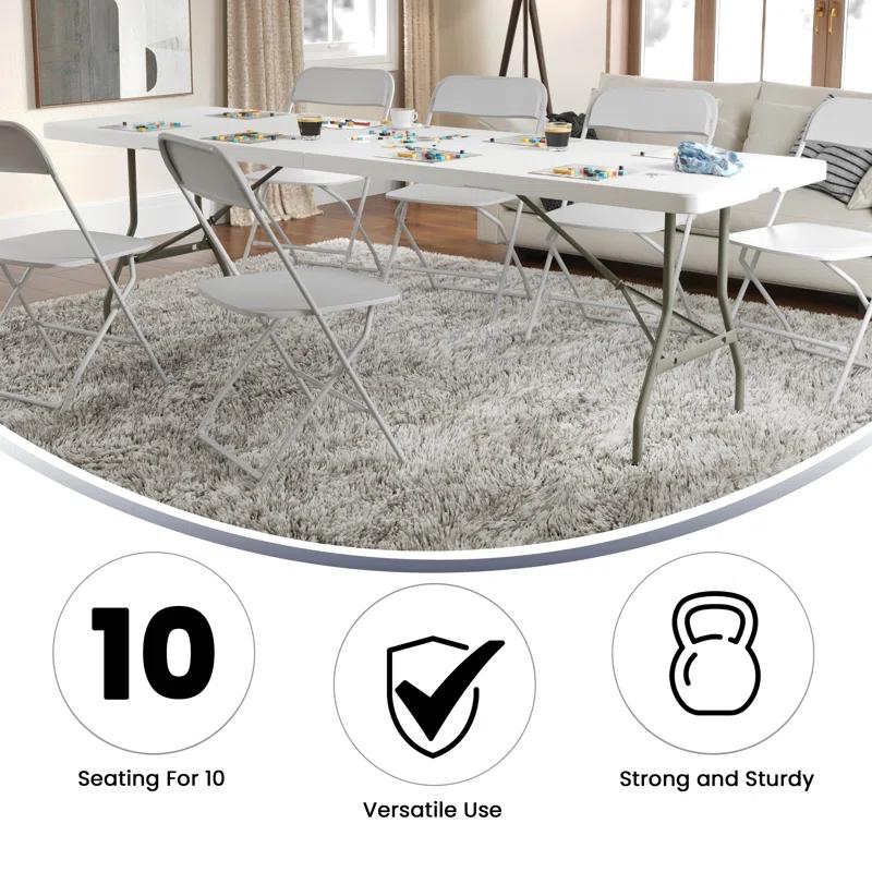 8-Foot Bi-Fold Plastic Banquet and Event Folding Table with Carrying Handle