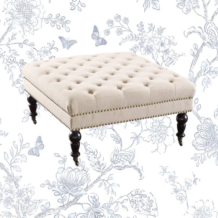 Kelly Clarkson Home Landis 35" Nailhead Trim Tufted Upholstered Ottoman