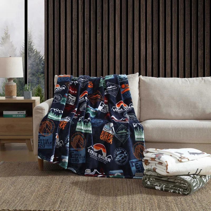 Eddie Bauer Printed Ultra Soft Plush Fleece Reversible Blanket