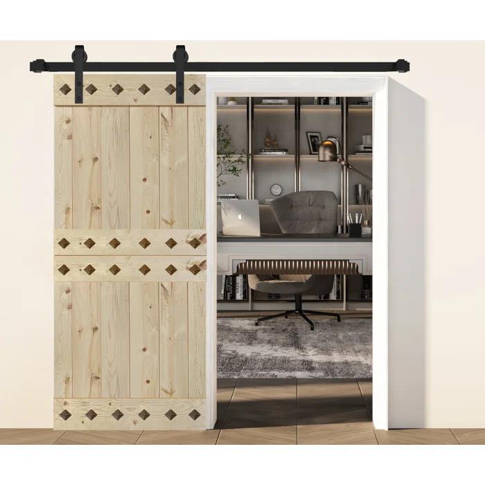 IsLife 84'' Solid Wood Paneled Matte without Installation Hardware Kit Barn Door