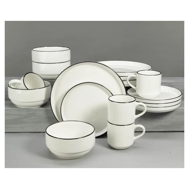 BIA Cordon Bleu BIA Cordon Bleu 16-Piece, Stackable Black Rim Dinnerware Set