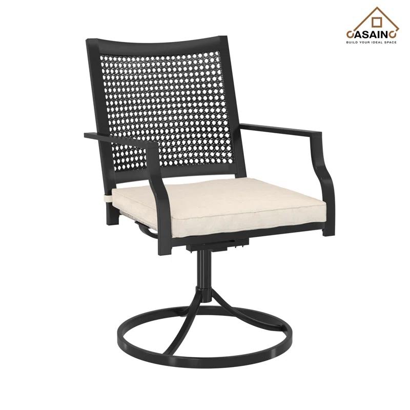 CASAINC Outdoor Iron Frame Swivel Dining Chair with Cushions (Set of 2)