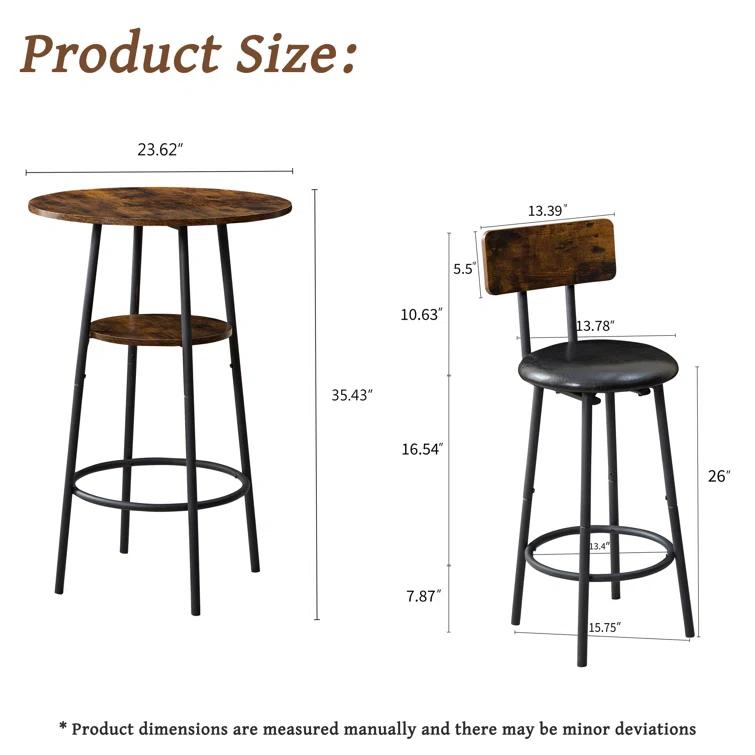 17 Stories Rustic Charm Bar Set,Weather-Resistant 3-Piece Bistro Table & Stools with Plush Backrests – Perfect for Cozy Outdoor Dining