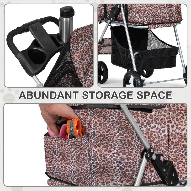 MoNiBloom Folding Pet Stroller, Foldable Dog Jogger Stroller with Detachable Carrier, Basket and Cup Holder