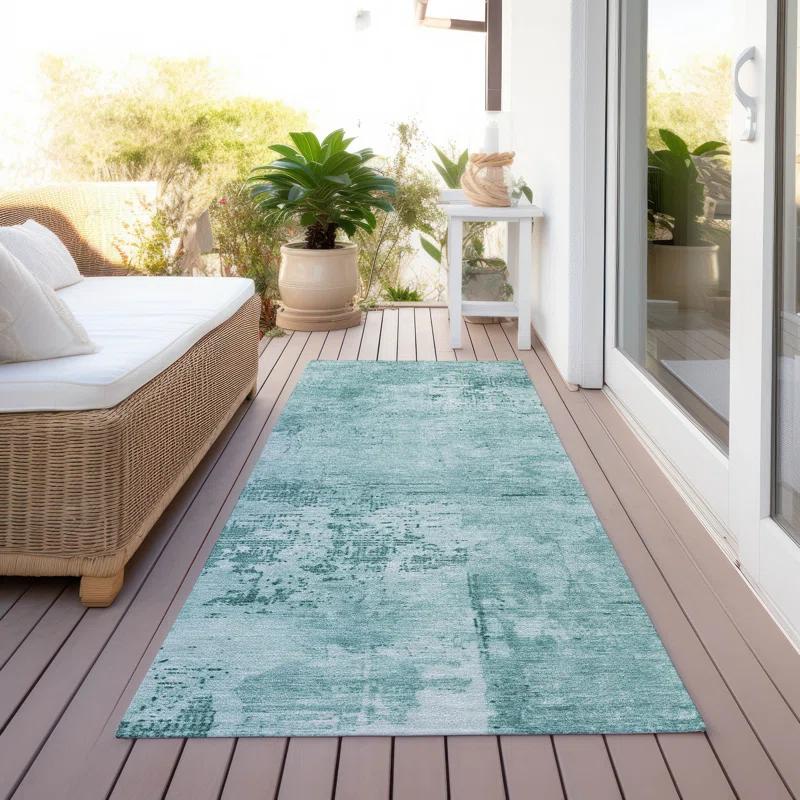 Machine Washable Indoor/Outdoor Chayden ACN1062 Teal Rug