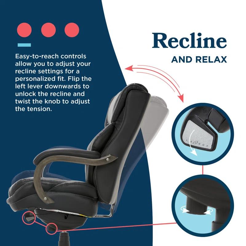 La-Z-Boy La-Z-Boy Harnett Big and Tall Executive Office Chair, Ergonomic High-Back Chair with Solid Wood Arms, ComfortCore with Memory Foam Cushions, Bonded Leather