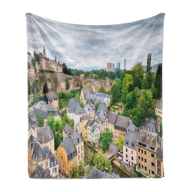 Ambesonne Ambesonne Landscape Fleece Throw Blanket Old Town Luxembourg Multicolor