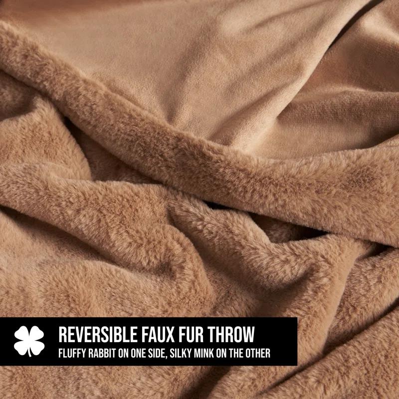 Lucky Brand Lucky Brand Reversible Solid Rabbit Mink Faux Fur Luxurious & Soft Thow Blankets - 50" x 70"