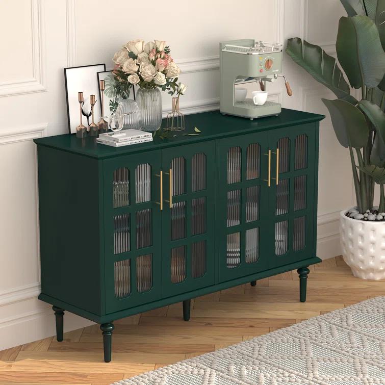 Charlton Home® Gurbachan 47.6-inch Antique Sideboard with Adjustable Shelves and 4 Glass Doors