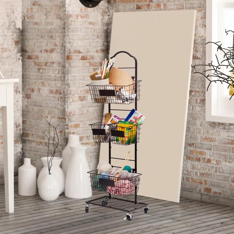 Gourmet Basics by Mikasa Gourmet Basics By Mikasa Mercato Adjustable 2 Or 3 Tier Standing Storage Fruit Basket Rack With Wheels, Black