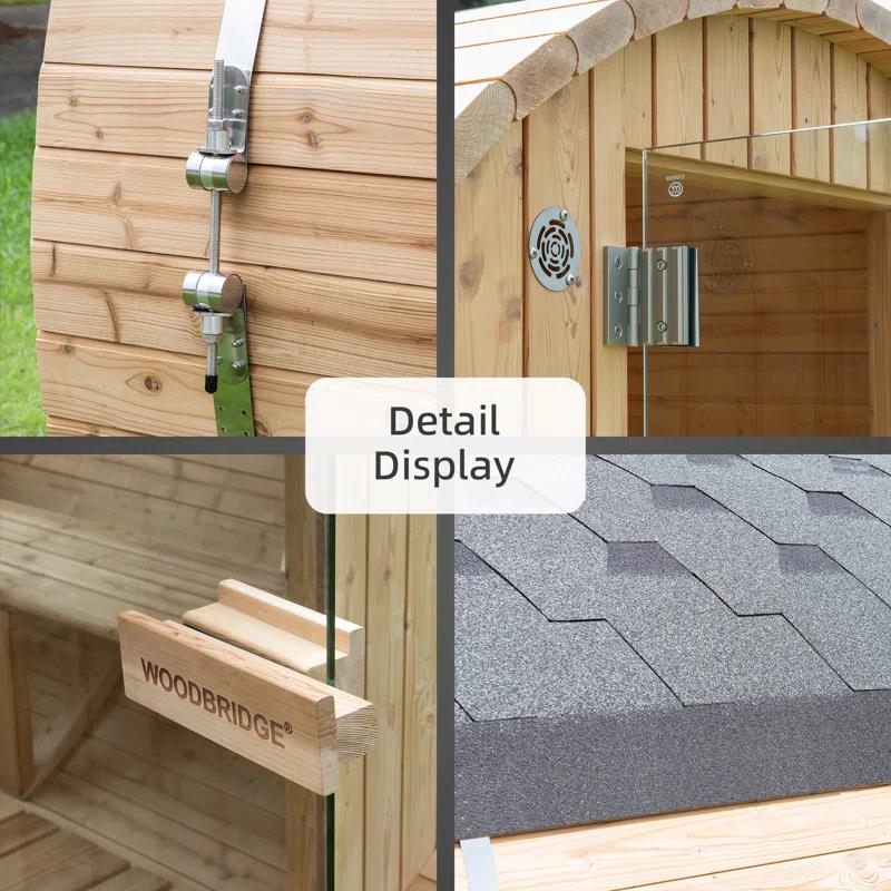 4-Person  Outdoor Barrel Sauna with View Window,Electric Heater,Sauna Starter Kit